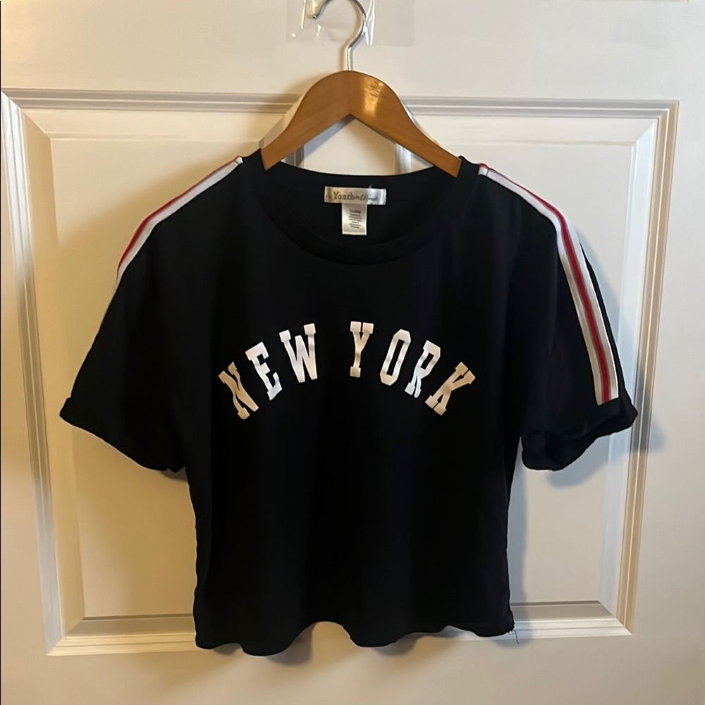Modest Crop New York Graphic Tee w/ Stripes